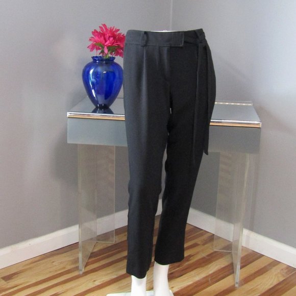 NWT LOFT Black Cropped Pants w/ Tie Belt Size 2 - Picture 1 of 5